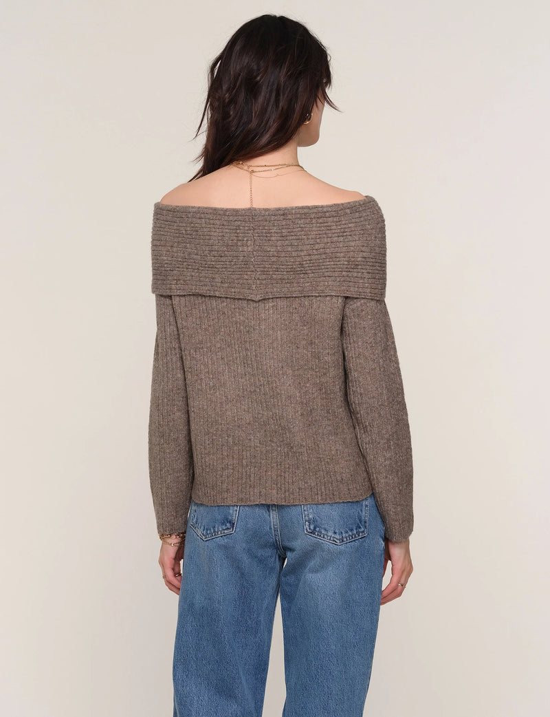KENDRA OFF SHOULDER SWEATER - TAUPE