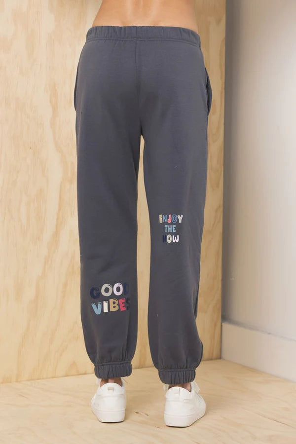 PRINTED SURF/SELF LOVE JOGGERS - CHARCOAL