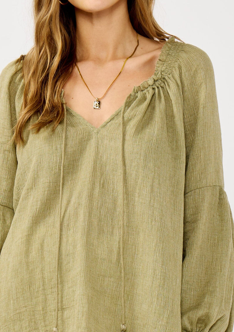 PASTORAL DREAMS POET BLOUSE - OLIVE