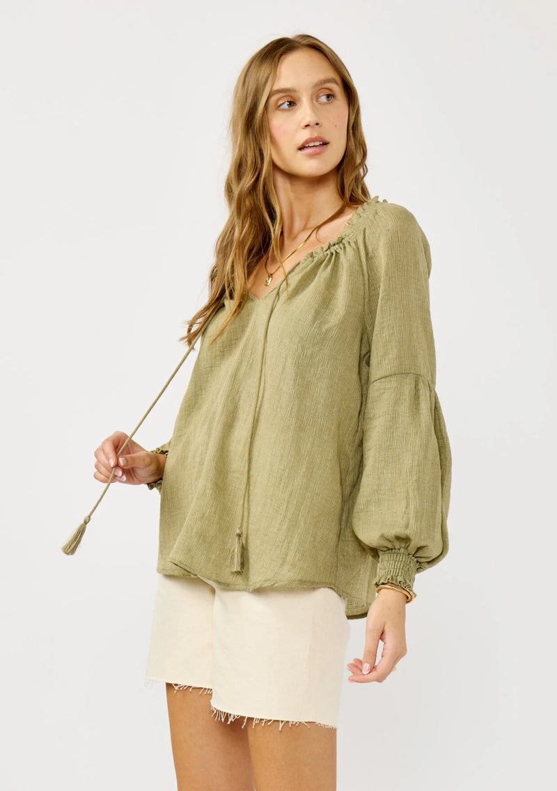 PASTORAL DREAMS POET BLOUSE - OLIVE