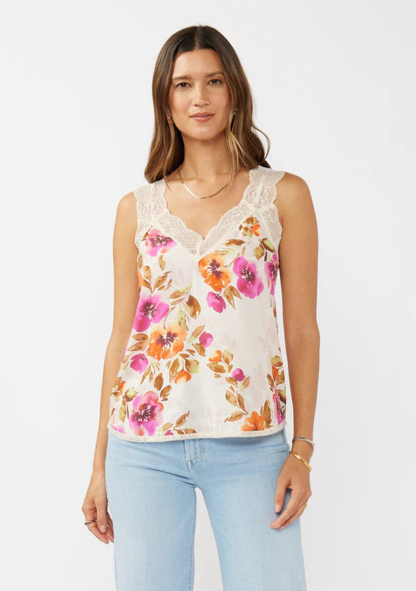 BLUSHING MEADOW LACE TANK TOP - NATURAL/ORCHID