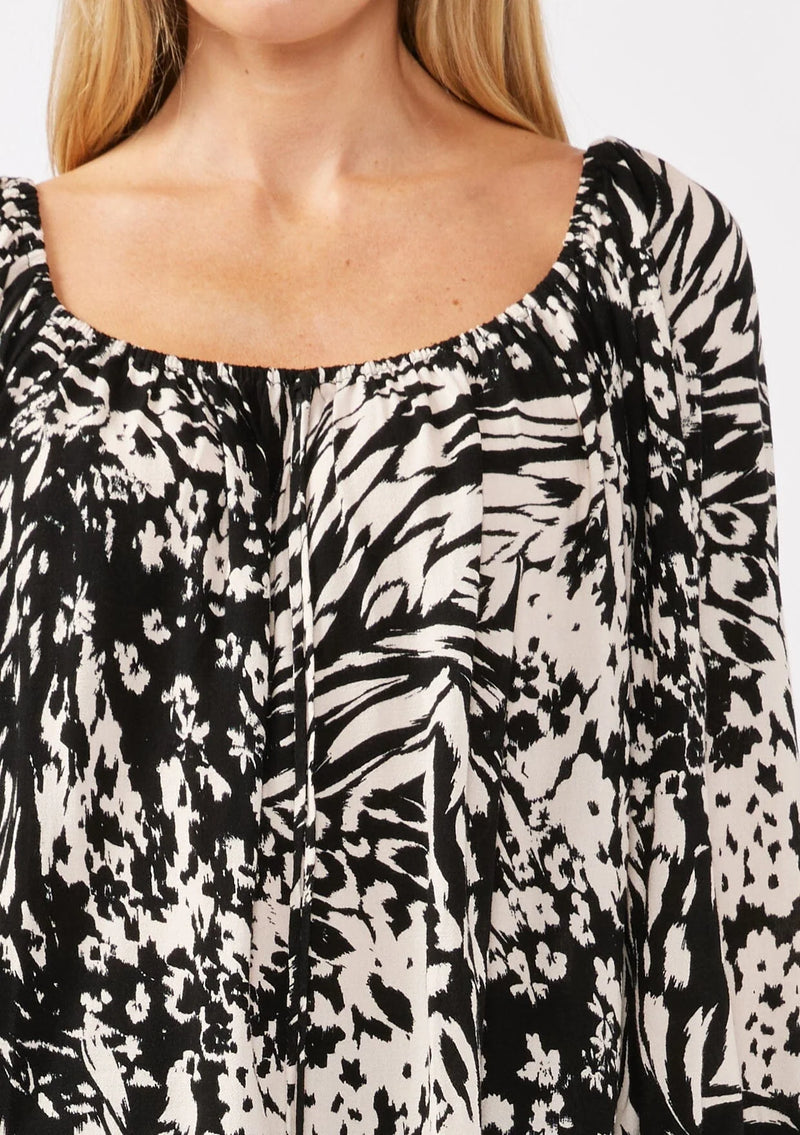 MIDNIGHT OASIS BLOUSE - BLACK/BLUSH