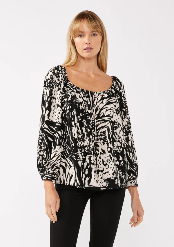 MIDNIGHT OASIS BLOUSE - BLACK/BLUSH