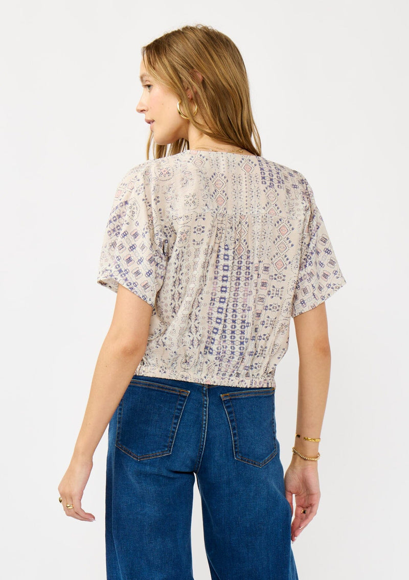 LUNARA TIE FRONT TOP - OATMEAL/PLUM
