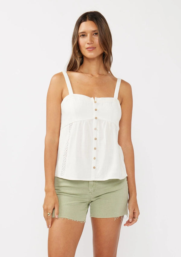 ROWAN BOHO BUTTON TANK TOP - WHITE
