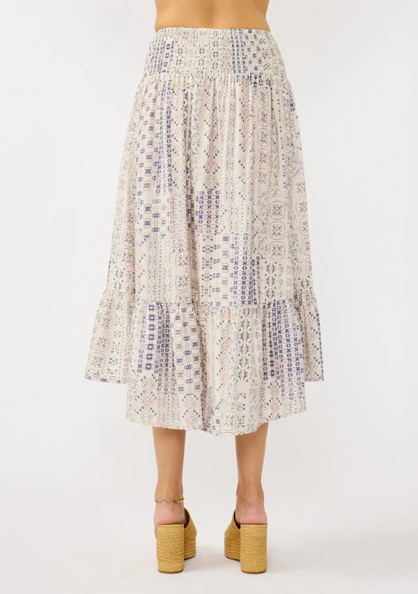 ELUNA SMOCKED SKIRT - OATMEAL/PLUM