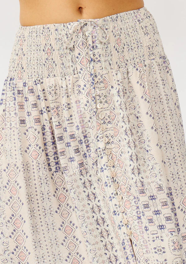 ELUNA SMOCKED SKIRT - OATMEAL/PLUM