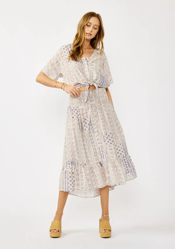 ELUNA SMOCKED SKIRT - OATMEAL/PLUM