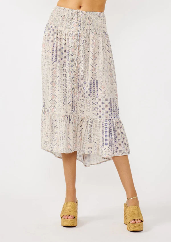 ELUNA SMOCKED SKIRT - OATMEAL/PLUM
