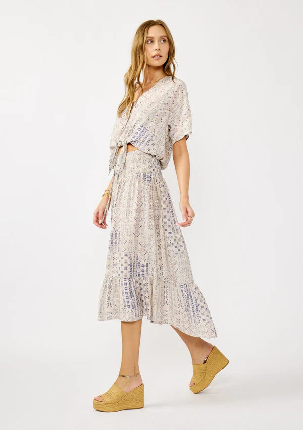 ELUNA SMOCKED SKIRT - OATMEAL/PLUM