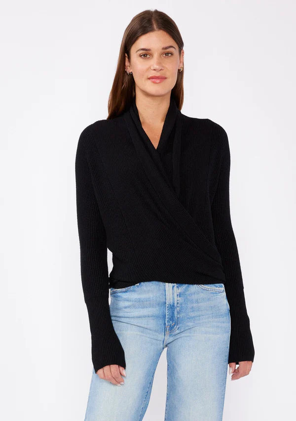 WILLA TIE FRONT SWEATER - BLACK