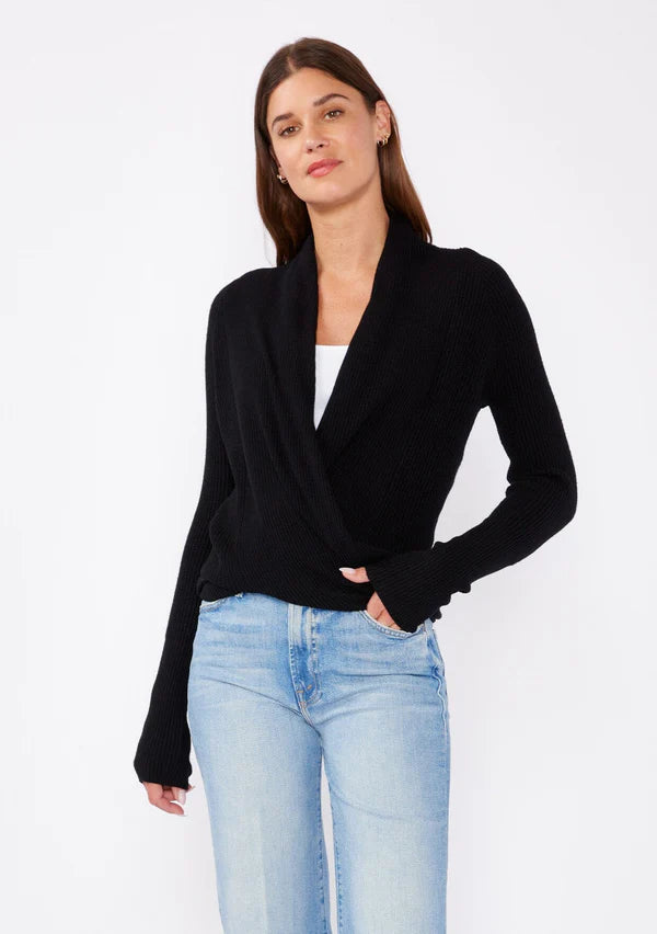 WILLA TIE FRONT SWEATER - BLACK