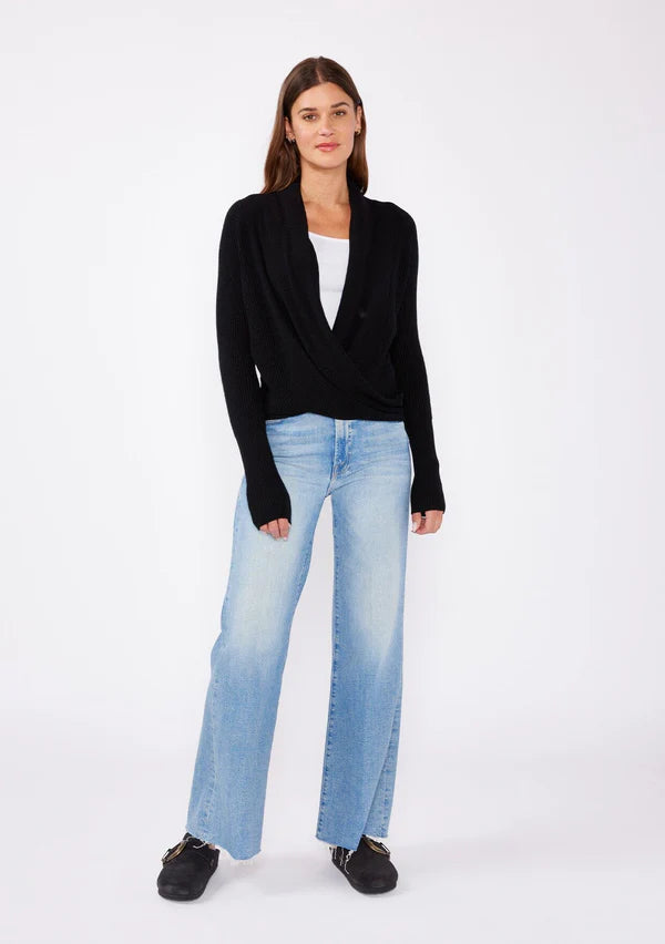 WILLA TIE FRONT SWEATER - BLACK