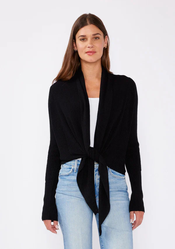 WILLA TIE FRONT SWEATER - BLACK