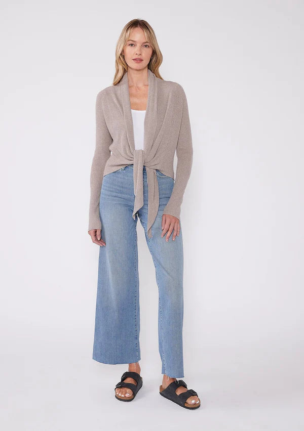 WILLA TIE FRONT SWEATER - HEATHER CEMENT