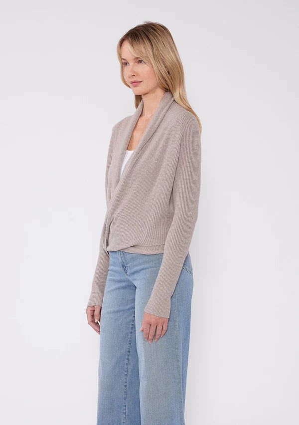 WILLA TIE FRONT SWEATER - HEATHER CEMENT