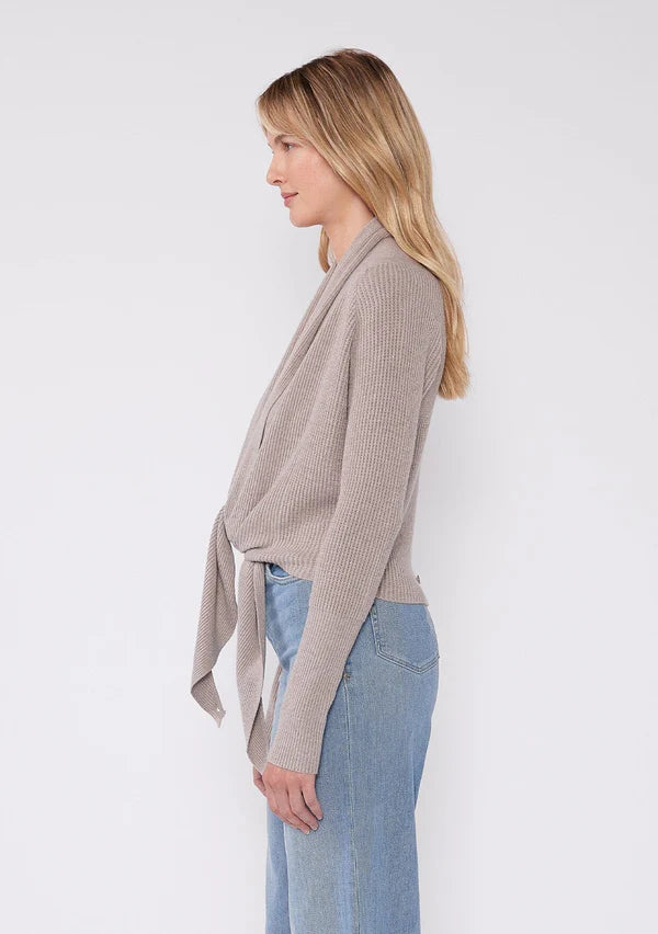 WILLA TIE FRONT SWEATER - HEATHER CEMENT