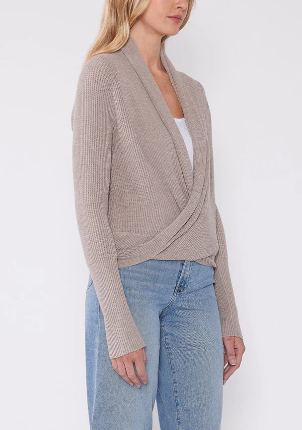 WILLA TIE FRONT SWEATER - HEATHER CEMENT