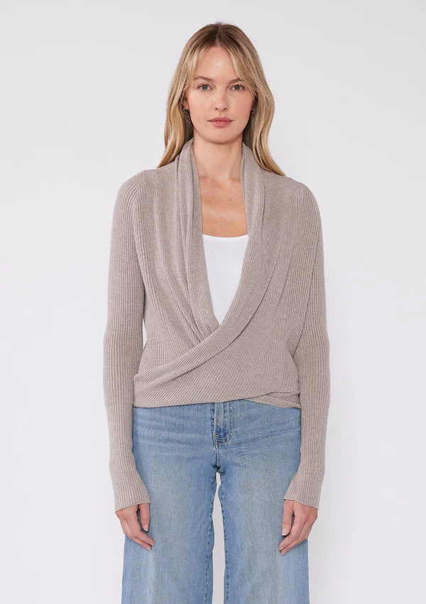 WILLA TIE FRONT SWEATER - HEATHER CEMENT