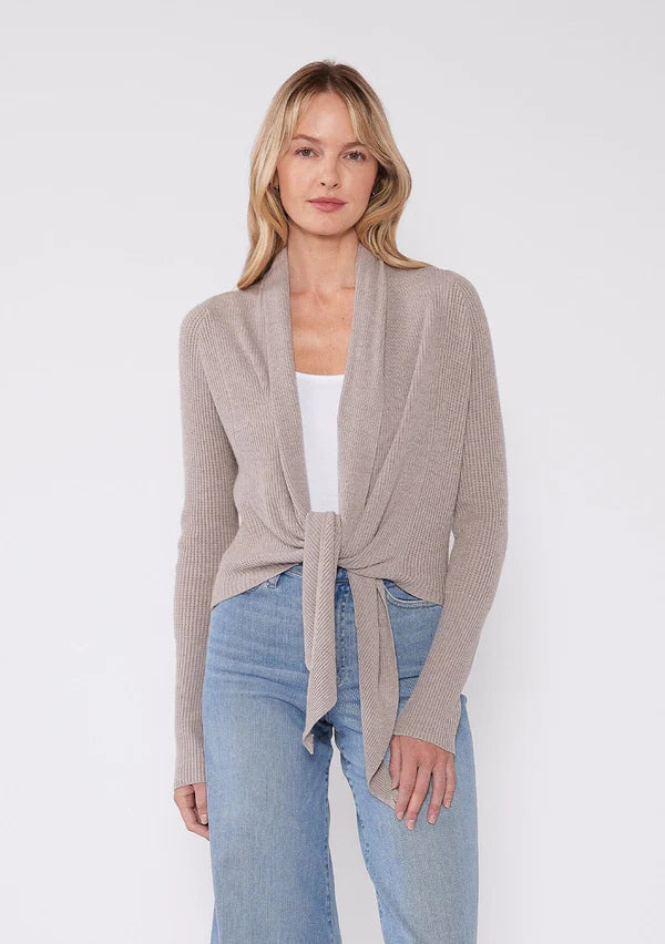 WILLA TIE FRONT SWEATER - HEATHER CEMENT