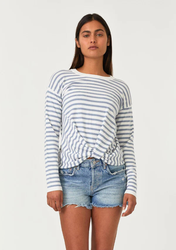 PERRY STRIPED SWEATER - IVORY/DUSTY BLUE