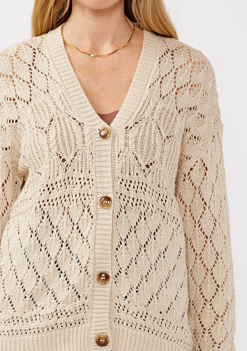 OUT AND ABOUT POINTELLE CARDIGAN - VANILLA