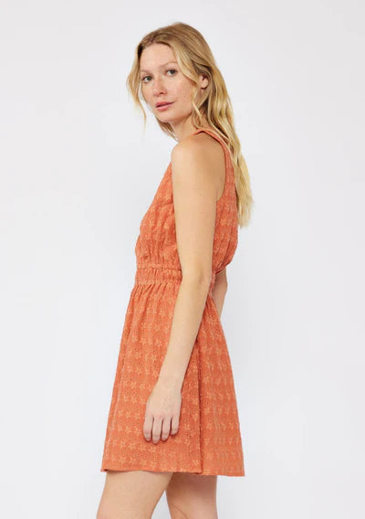 ETHEREAL FLORAL EMBROIDERED MINI DRESS - TERRACOTTA