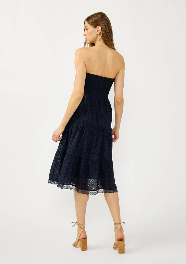 MABEL EYELET STRAPLESS  DRESS - NAVY