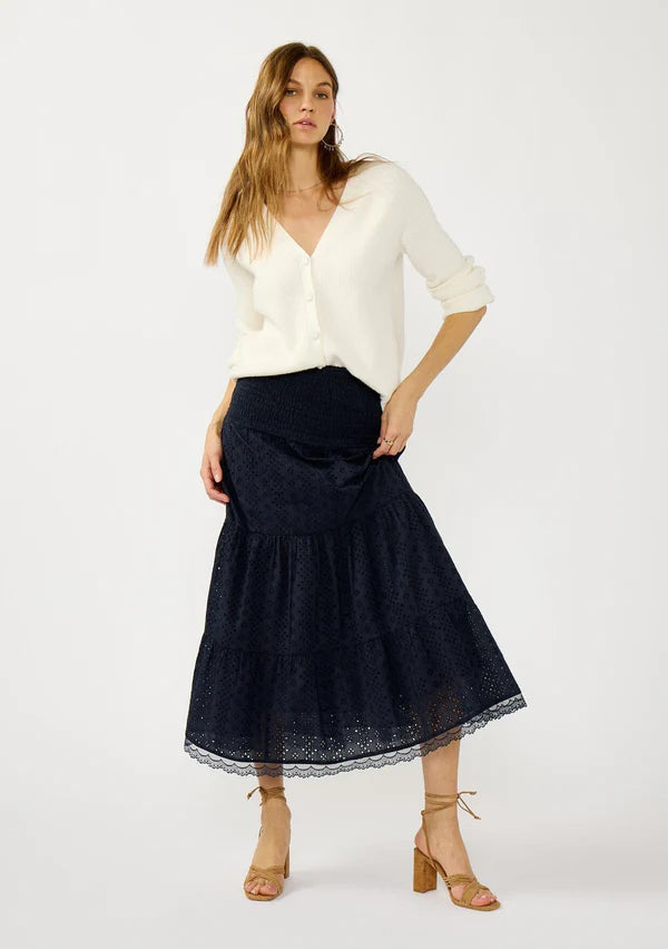 MABEL EYELET STRAPLESS  DRESS - NAVY