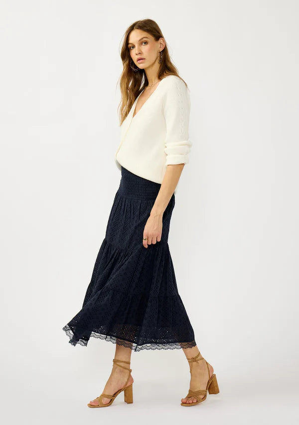 MABEL EYELET STRAPLESS  DRESS - NAVY