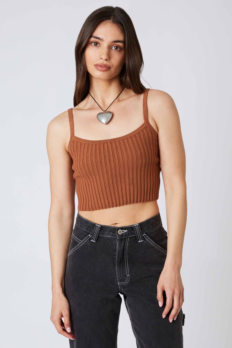 CROPPED RIBBED TANK TOP - BRONZE