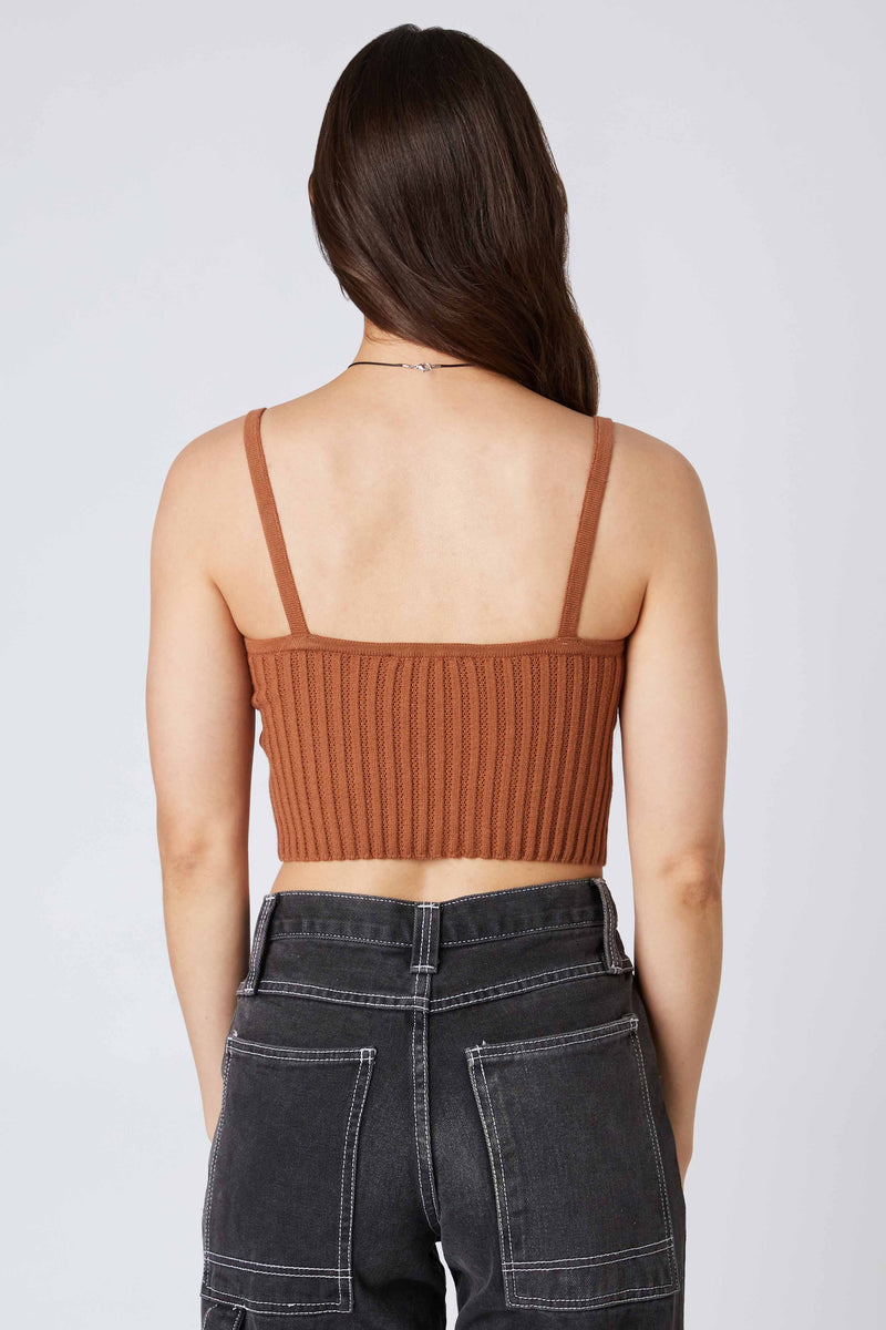 CROPPED RIBBED TANK TOP - BRONZE
