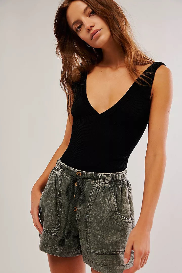 FREE PEOPLE WESTMORELAND LINEN SHORTS - DRIED BASIL