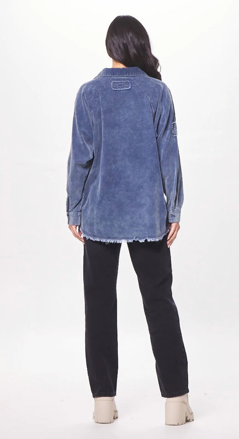 BABY CORD BUTTON UP SHIRT - SLATE BLUE