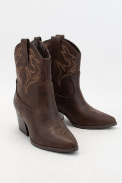 EMBROIDERED WESTERN BOOTIES - BROWN
