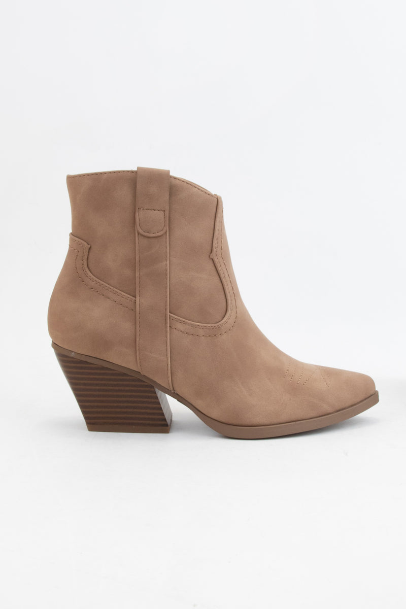 POINTED TOE WESTERN ANKLE BOOTIES - TAUPE