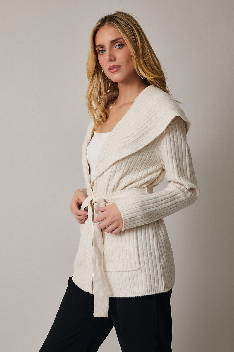 LONG SLEEVE WRAP SWEATER - CREAM