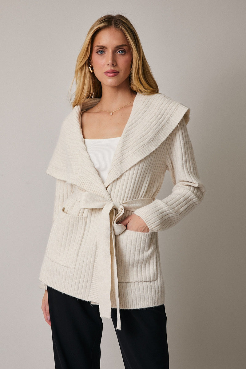 LONG SLEEVE WRAP SWEATER - CREAM