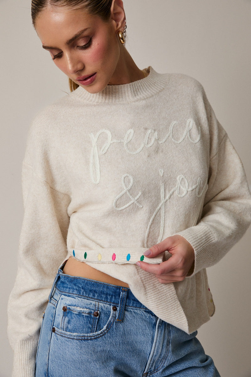 MOCK NECK PEACE & JOY SWEATER - CREAM