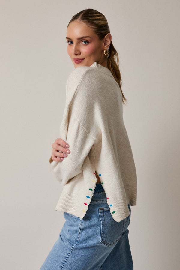 MOCK NECK PEACE & JOY SWEATER - CREAM