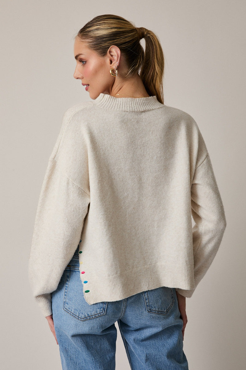 MOCK NECK PEACE & JOY SWEATER - CREAM