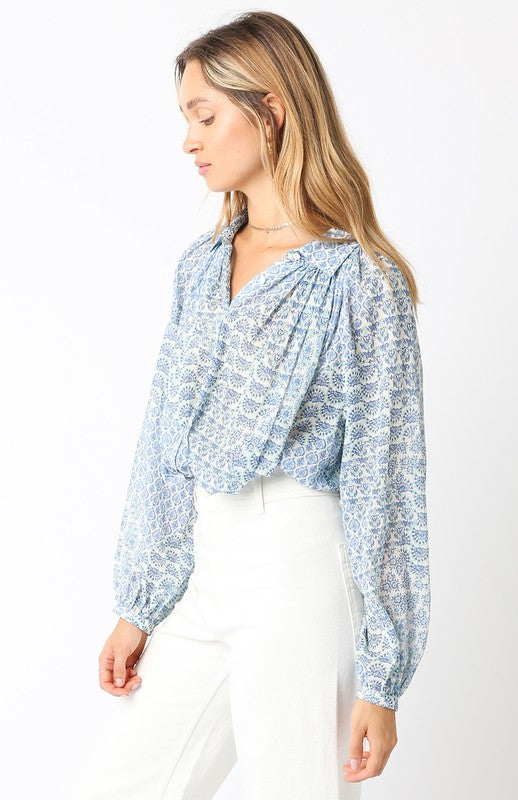 ISABELLE BUTTON DOWN BLOUSE - BLUE/WHITE