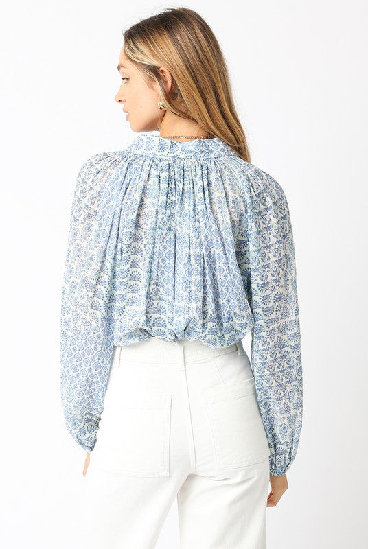 ISABELLE BUTTON DOWN BLOUSE - BLUE/WHITE