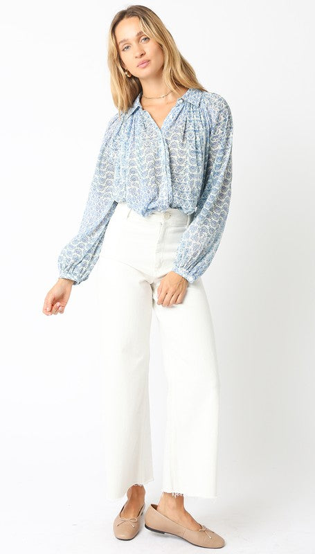 ISABELLE BUTTON DOWN BLOUSE - BLUE/WHITE