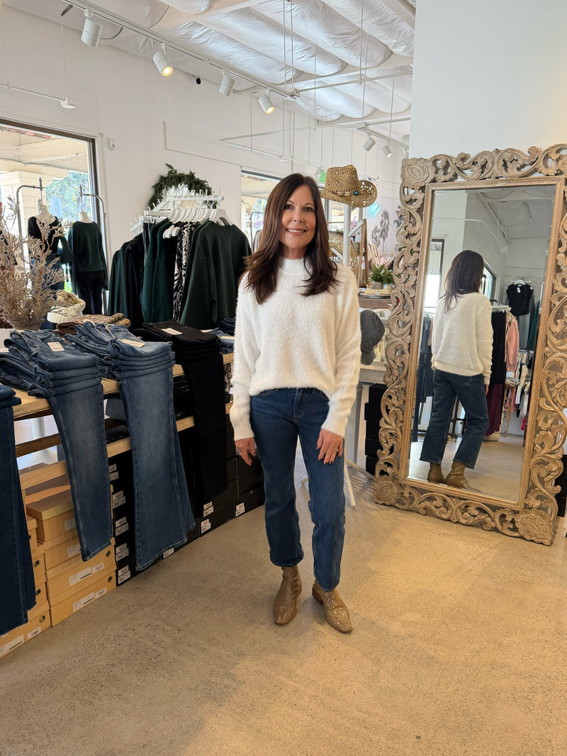 MOCK NECK EYELASH SWEATER - IVORY