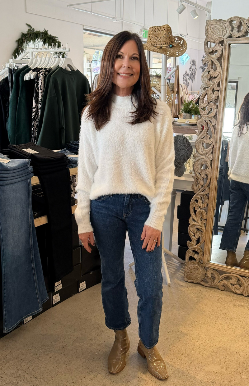 MOCK NECK EYELASH SWEATER - IVORY