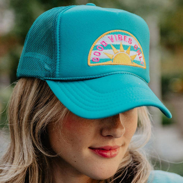 GOOD VIBES ONLY TRUCKER HAT - DEEP TEAL