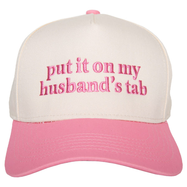 PUT IT ON MY HUSBAND'S TAB TRUCKER HAT - PINK/TAN