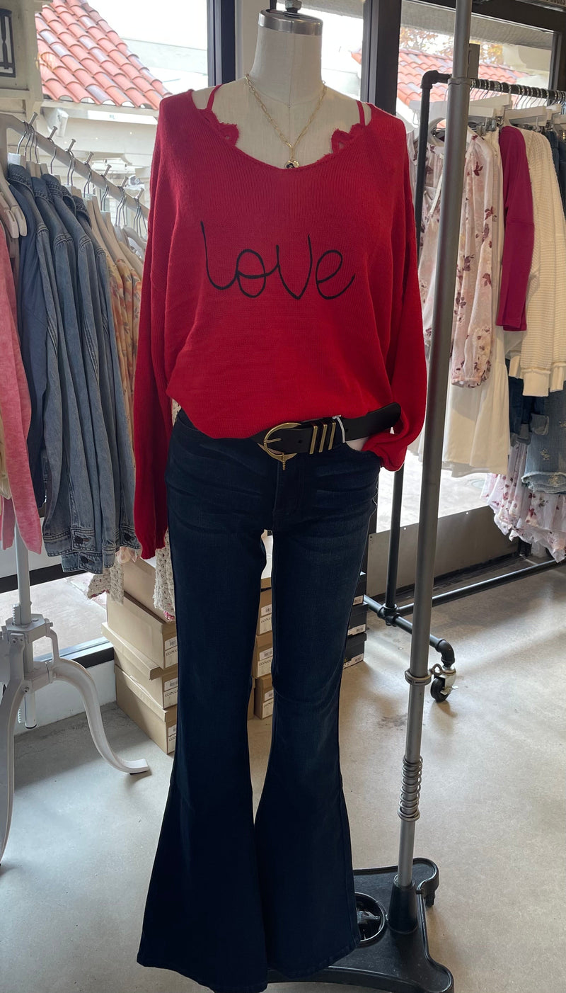 VALENTINE'S LIGHTWEIGHT "LOVE" SWEATER - RED