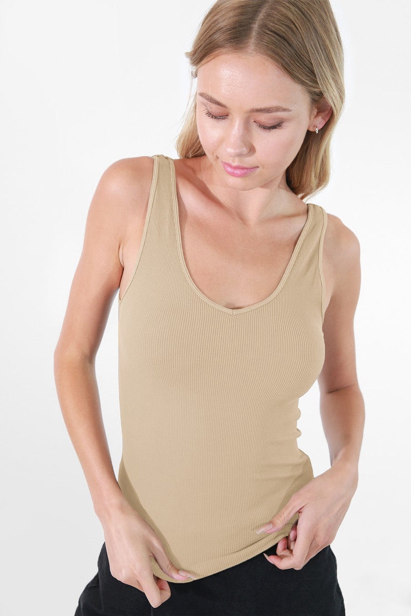 NIKIBIKI RIBBED REVERSIBLE TANK TOP - STONE